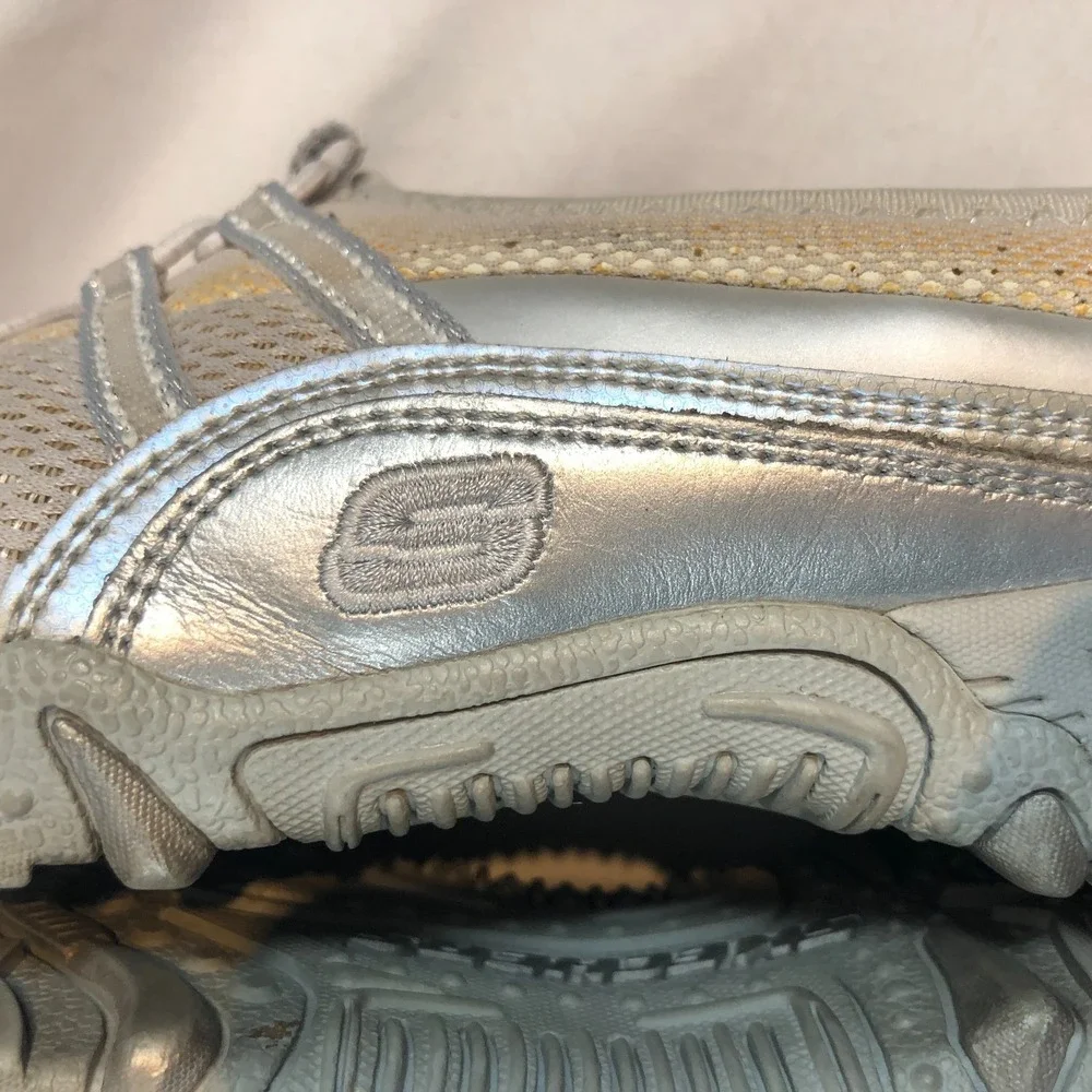 Skechers Bikers Step-Up SN21213 Slip On Leather Silver Shoes Womens US 8 EU 39‎